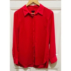 Talbots Womens Button Down Top Blouse Shirt Long Sleeve Red‎ Dotted Size M